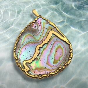 Vintage Gold Trim‎ Natural Abalone Shell Pendant